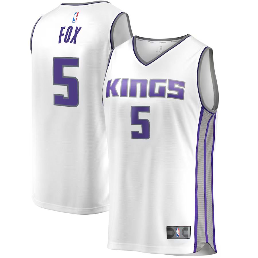 Men Sacramento Kings 5 De Aaron Fox Fanatics Branded White Fast Break Player Replica NBA Jersey